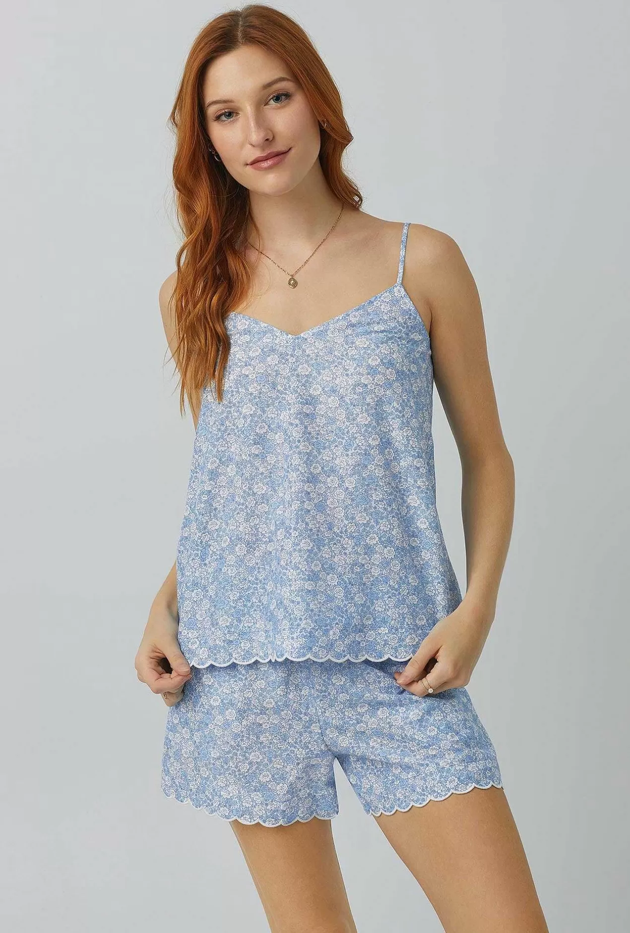 Bridal Shop*Bedhead Pajamas Something Blue Scallop Cami Woven Cotton Silk Shorty Pj Set
