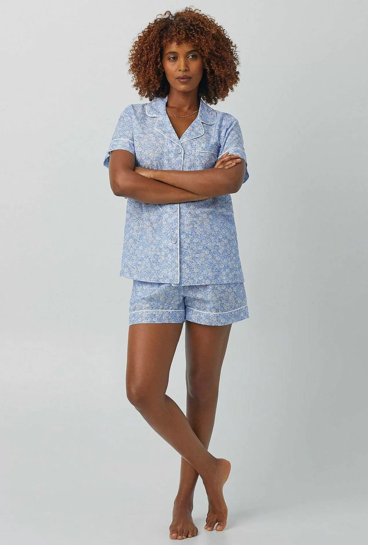 Shorty Sets*Bedhead Pajamas Something Blue Short Sleeve Classic Woven Cotton Silk Shorty Pj Set