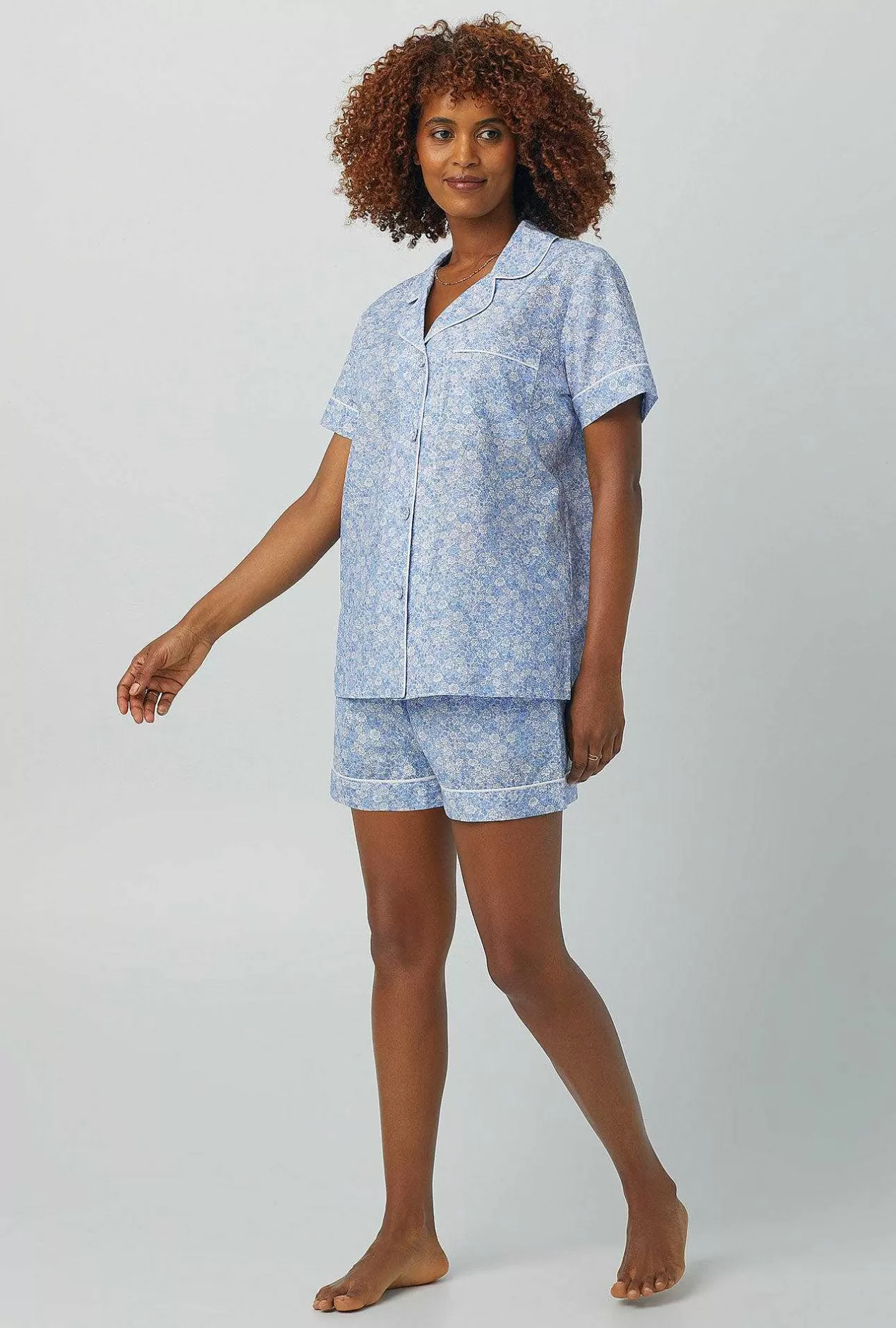 Shorty Sets*Bedhead Pajamas Something Blue Short Sleeve Classic Woven Cotton Silk Shorty Pj Set