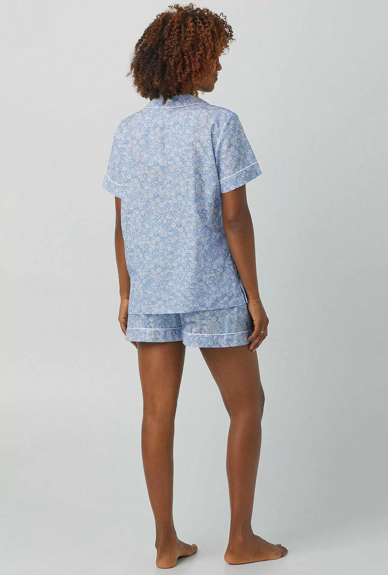 Shorty Sets*Bedhead Pajamas Something Blue Short Sleeve Classic Woven Cotton Silk Shorty Pj Set