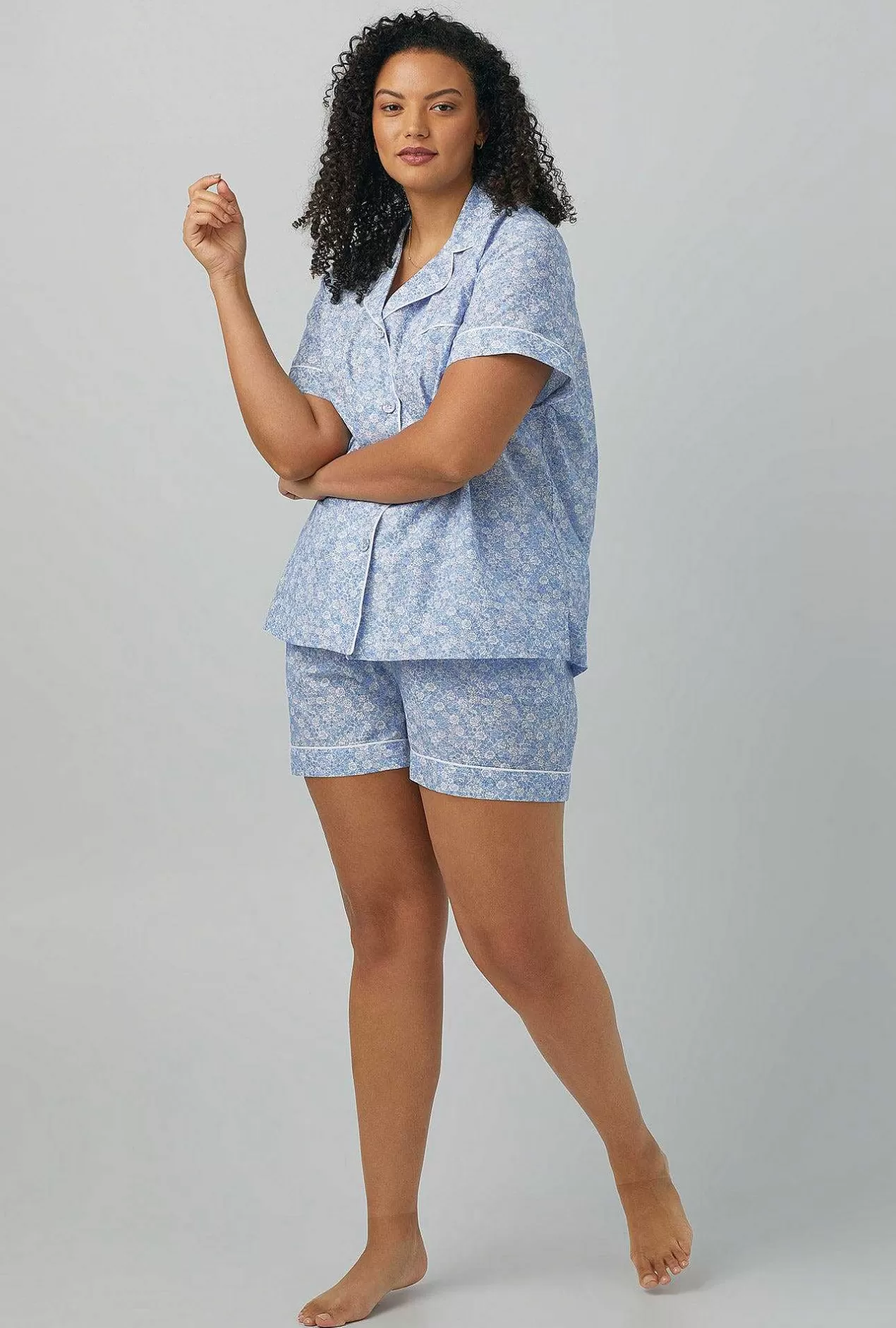 Shorty Sets*Bedhead Pajamas Something Blue Short Sleeve Classic Woven Cotton Silk Shorty Pj Set