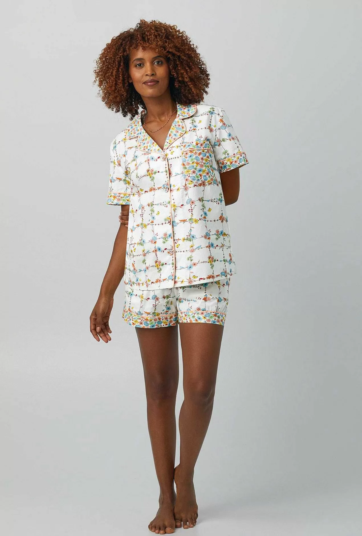 Shorty Sets*Bedhead Pajamas Spring Vines Short Sleeve Classic Shorty Woven Cotton Poplin Pj Set