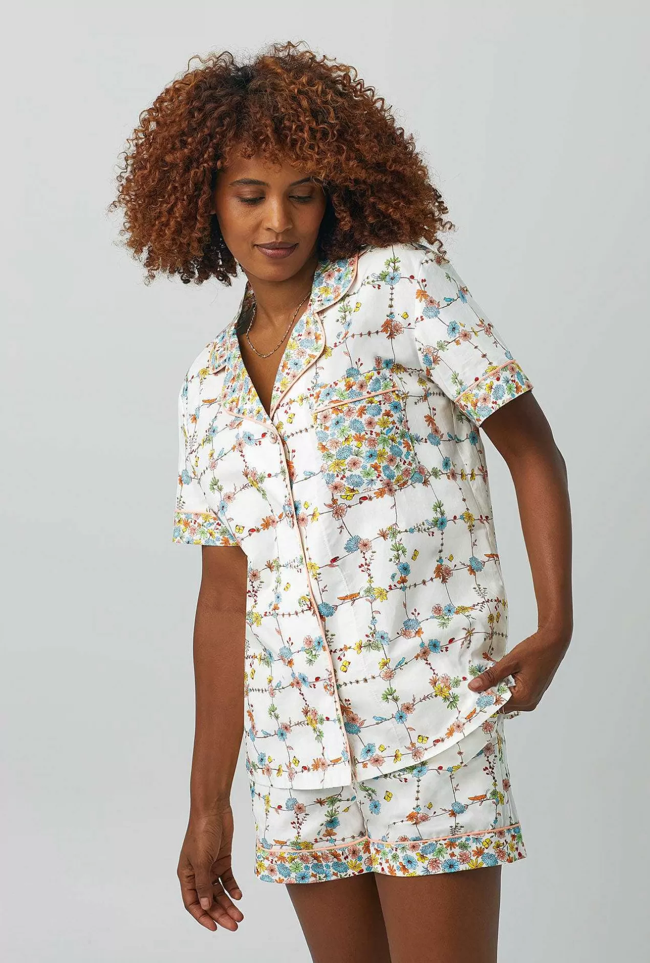 Floral Shop*Bedhead Pajamas Spring Vines Short Sleeve Classic Shorty Woven Cotton Poplin Pj Set