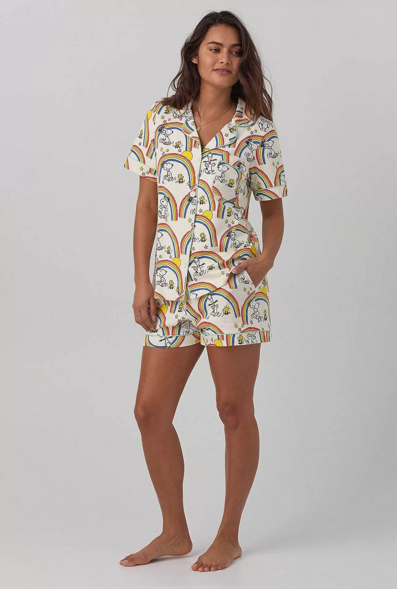 Shorty Sets*Bedhead Pajamas Sunshine Snoopy Short Sleeve Classic Shorty Stretch Jersey Pj Set