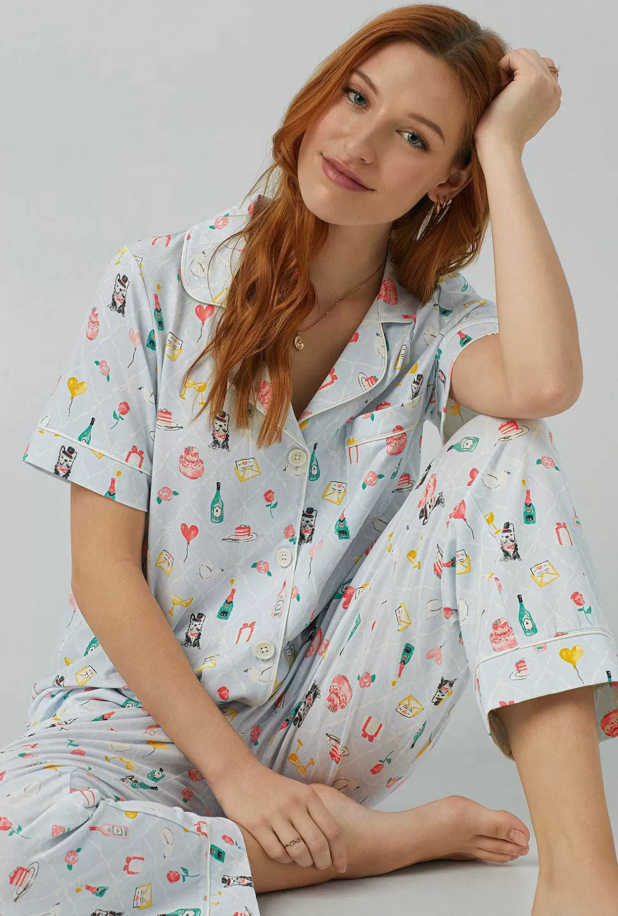 Bridal Shop*Bedhead Pajamas Wedding Party Short Sleeve Classic Stretch Jersey Cropped Pj Set
