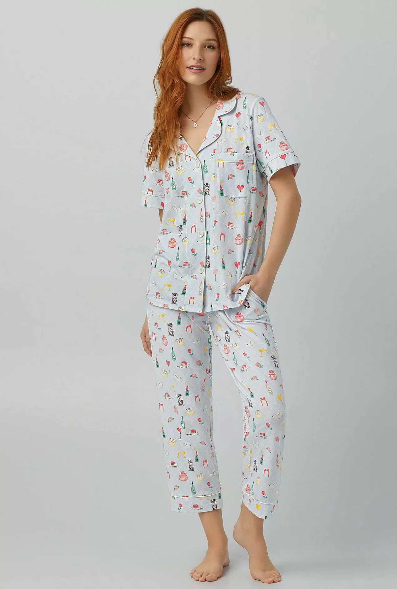 Bridal Shop*Bedhead Pajamas Wedding Party Short Sleeve Classic Stretch Jersey Cropped Pj Set