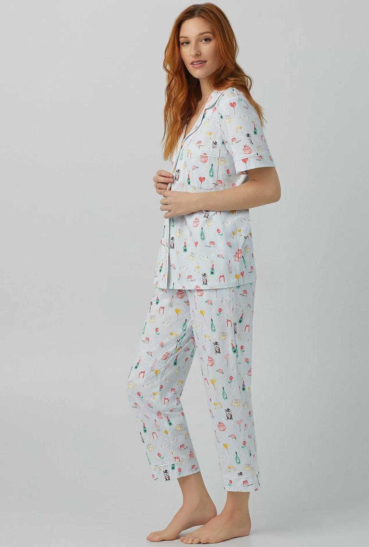 Bridal Shop*Bedhead Pajamas Wedding Party Short Sleeve Classic Stretch Jersey Cropped Pj Set