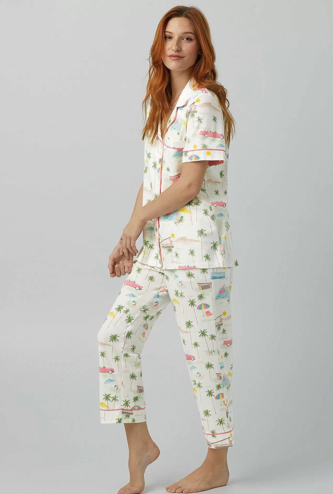 Cropped Sets*Bedhead Pajamas Welcome To Palm Springs Short Sleeve Classic Stretch Jersey Cropped Pj Set