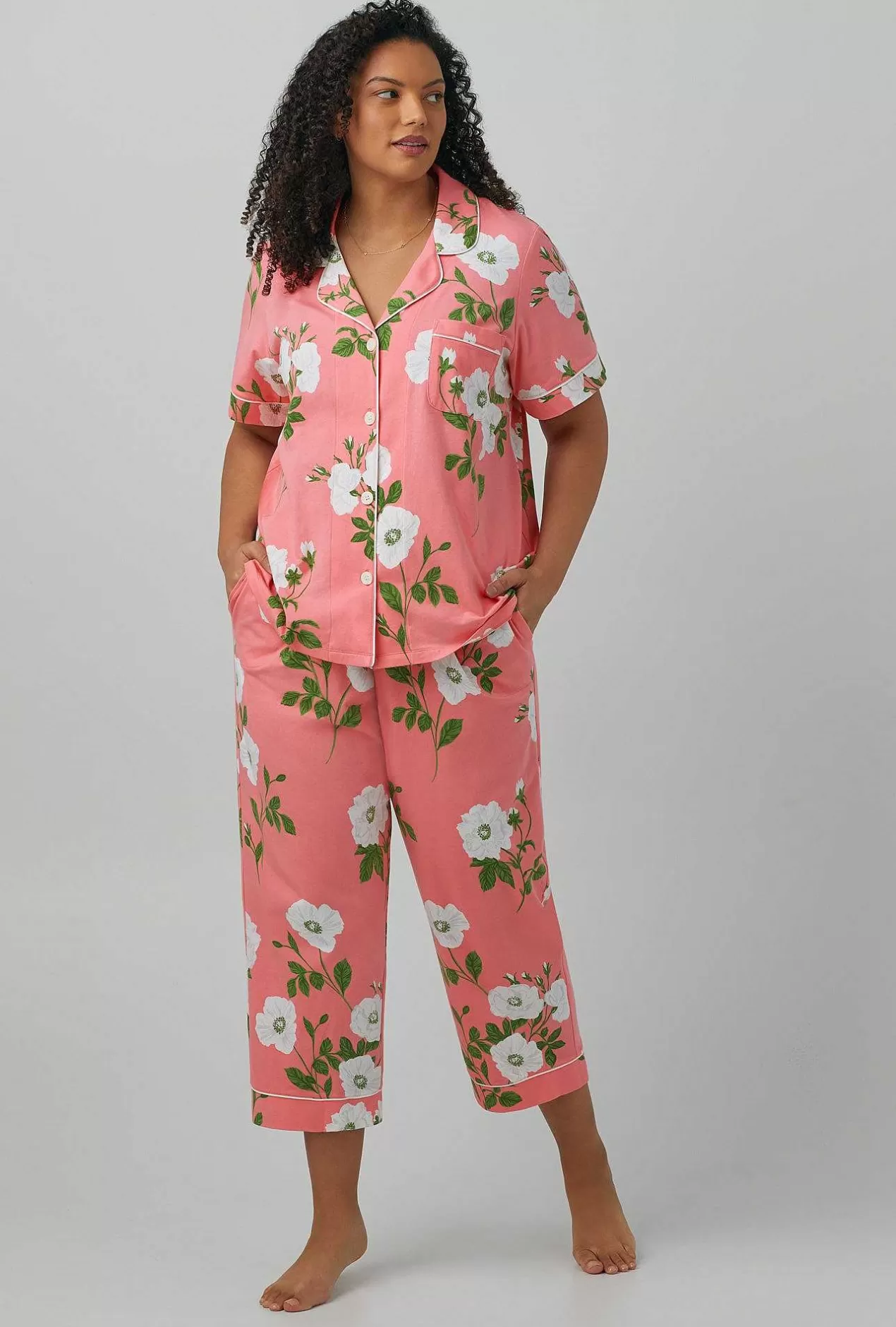 Cropped Sets*Bedhead Pajamas White Poppy Short Sleeve Classic Stretch Jersey Cropped Pj Set