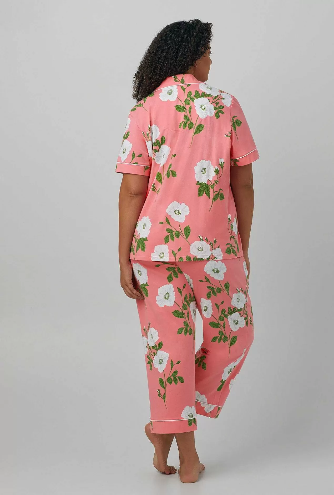 Floral Shop*Bedhead Pajamas White Poppy Short Sleeve Classic Stretch Jersey Cropped Pj Set